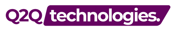 a purple and white logo for Q2Q technologies