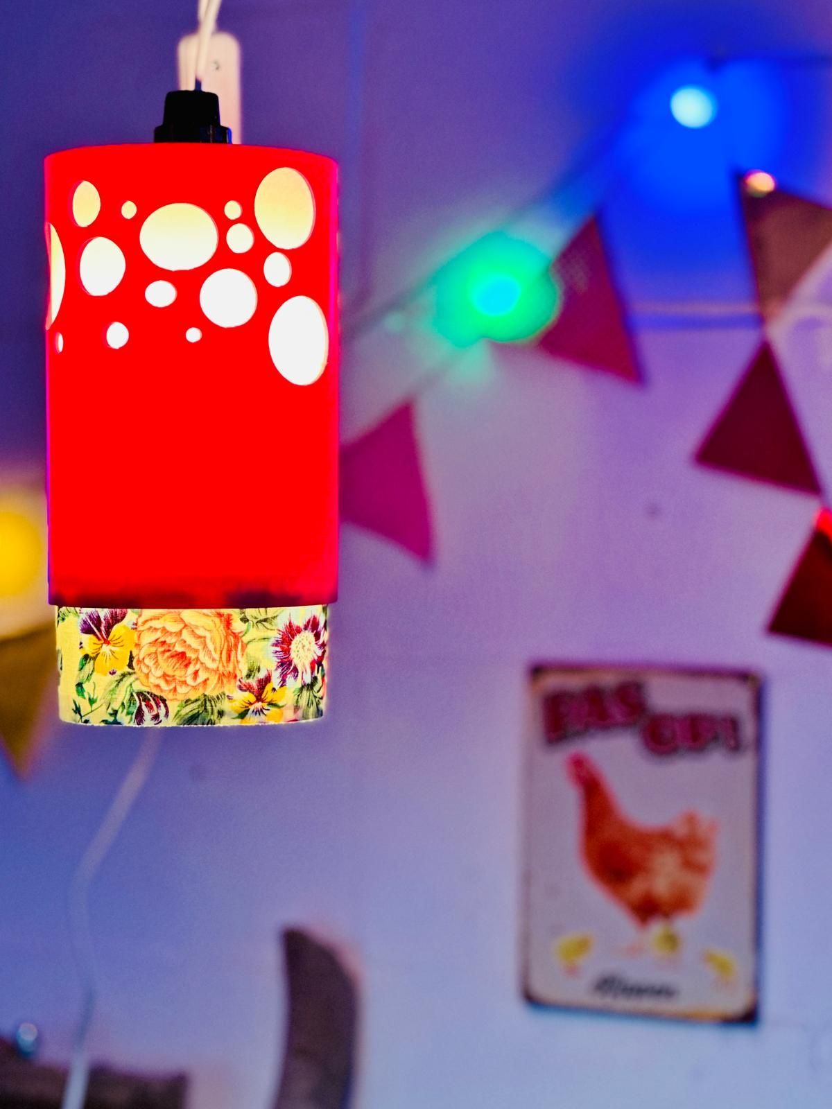 Bonte, cilindrische hanglamp