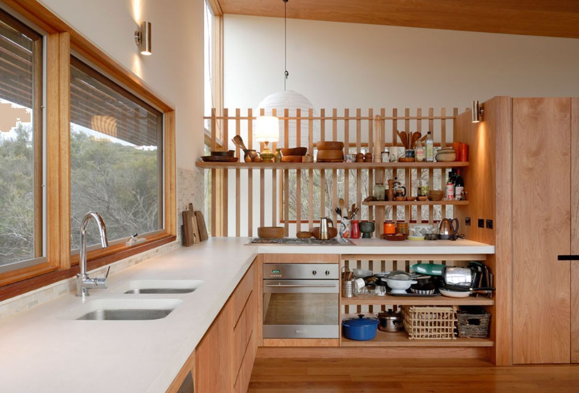 Modern Kitchen with Light Wood Cabinets, White Countertops — On The Rise Builders in Maroochydore, QLD