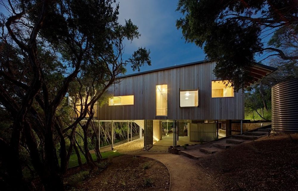 Wooden House on Stilts Nestled Among Trees at Dusk — On The Rise Builders in North Arm, QLD
