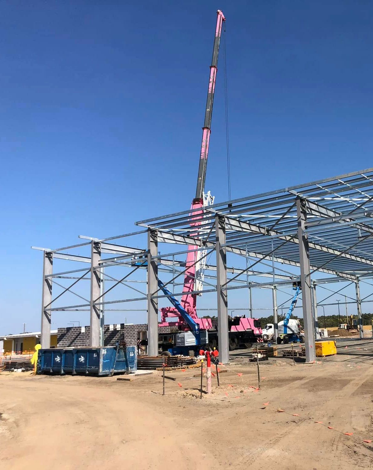 Pink Crane On A Construction Site
