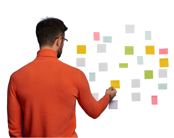 Man and post-it notes