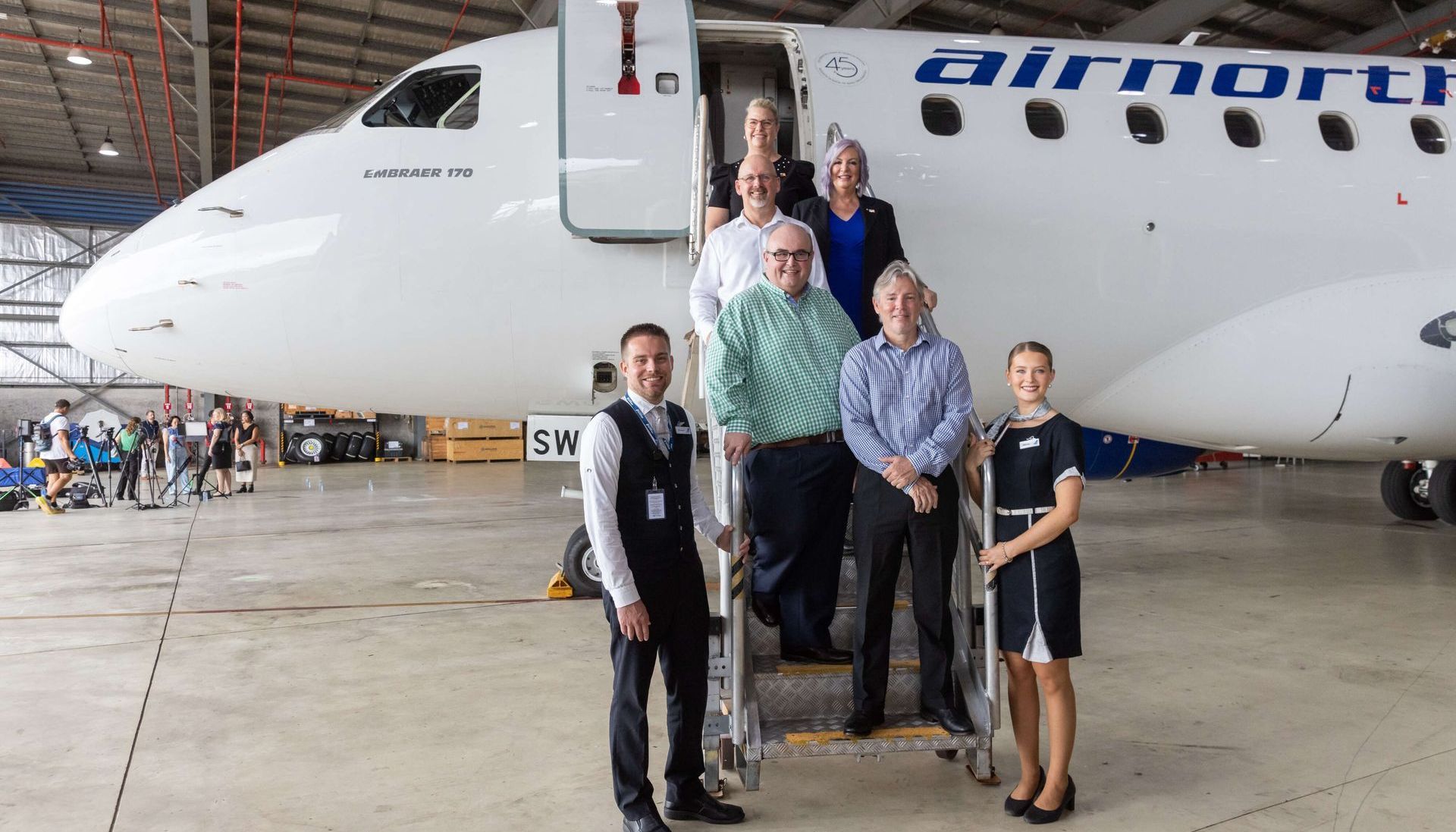 Key personnel posing at the Alice Springs to Cairns route announcement event