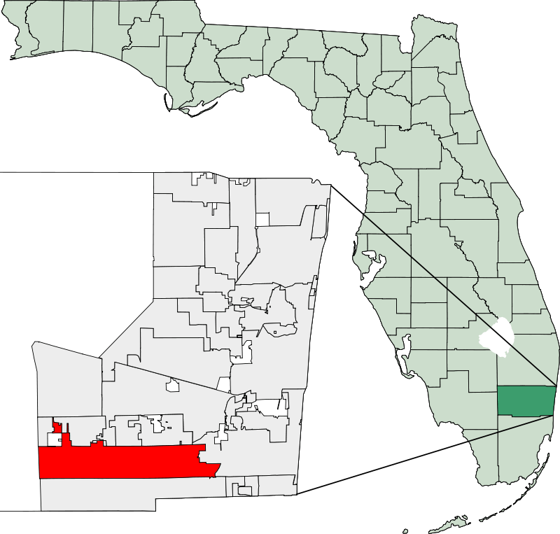Map of Florida highlighting Pembroke Pines