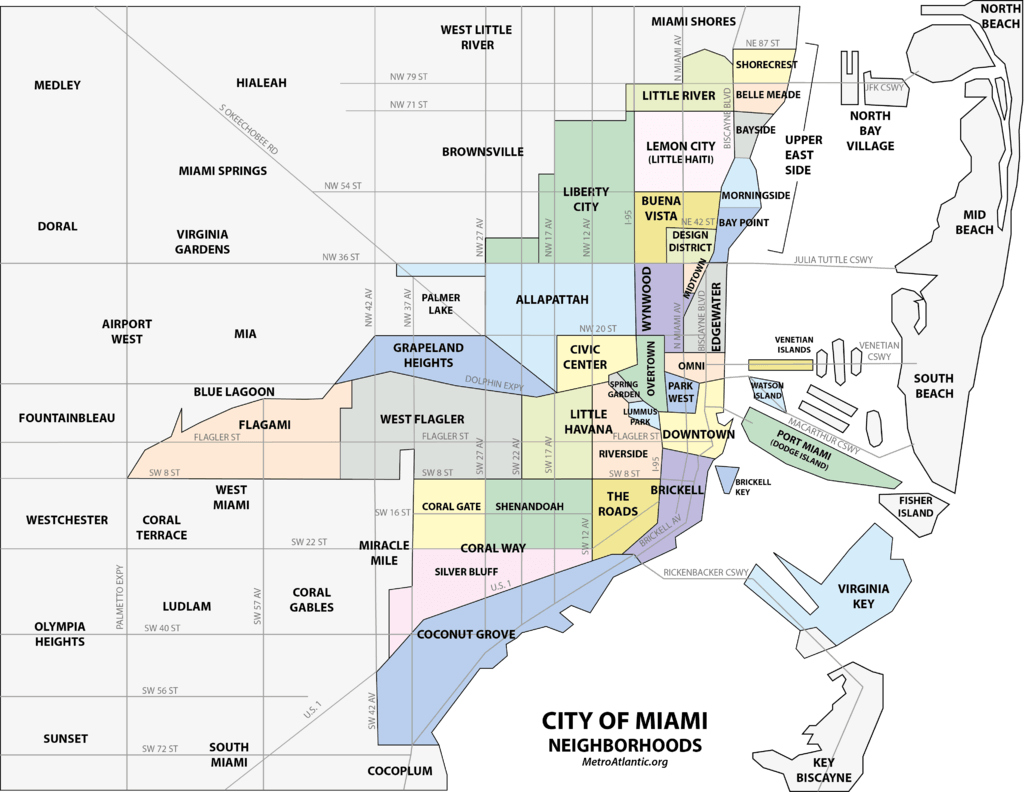 Map of Coconut Grove neighborhood in Miami, FL