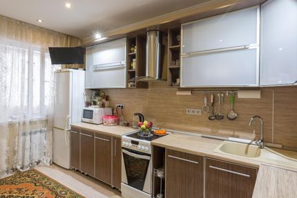 a kitchen with backsplash