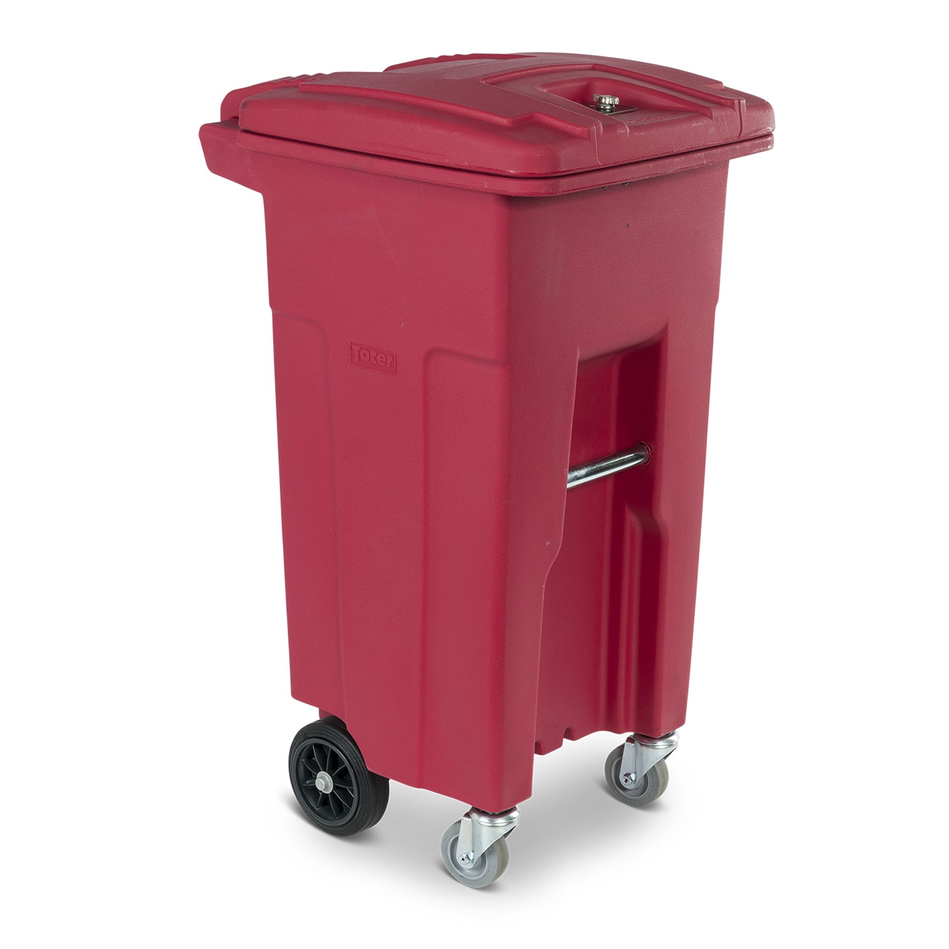 32 Gal. Red Hazardous Waste Trash Can with Wheels and Lid Lock