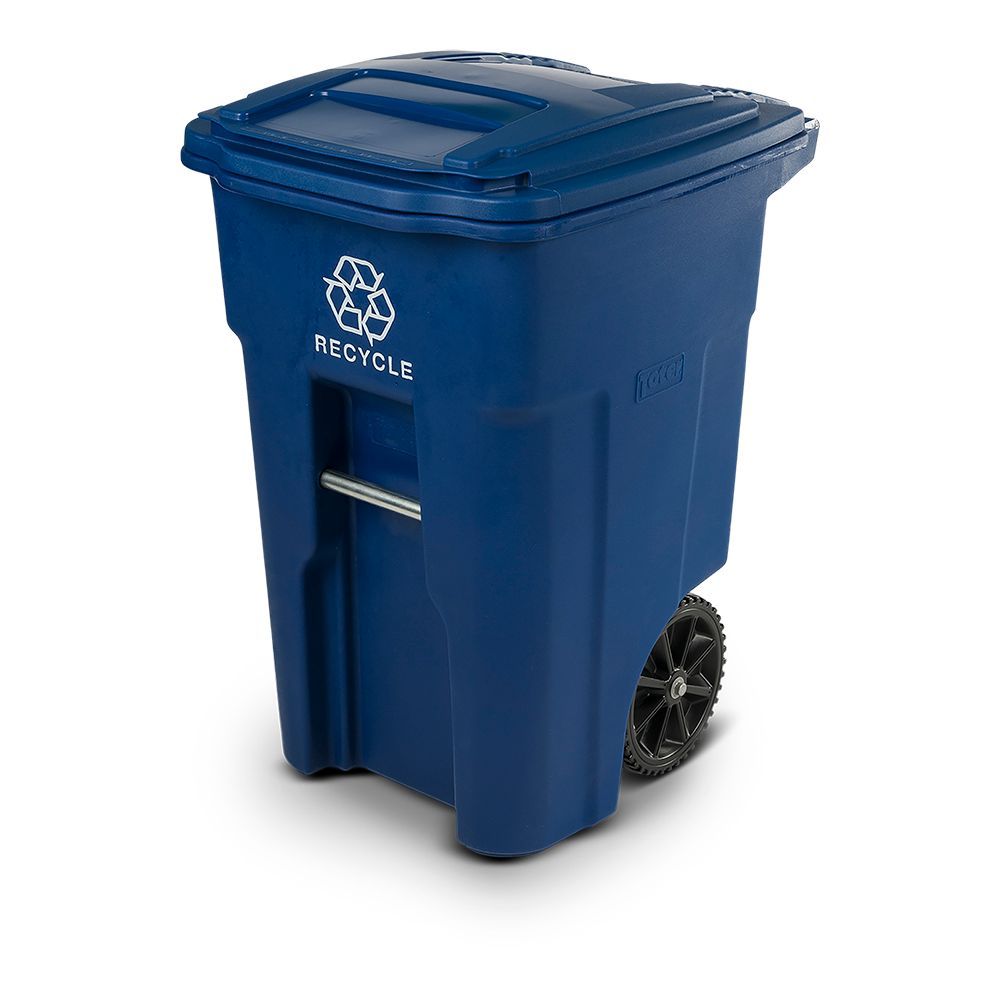 Blue Rollout Recycling Container with Attached Lid