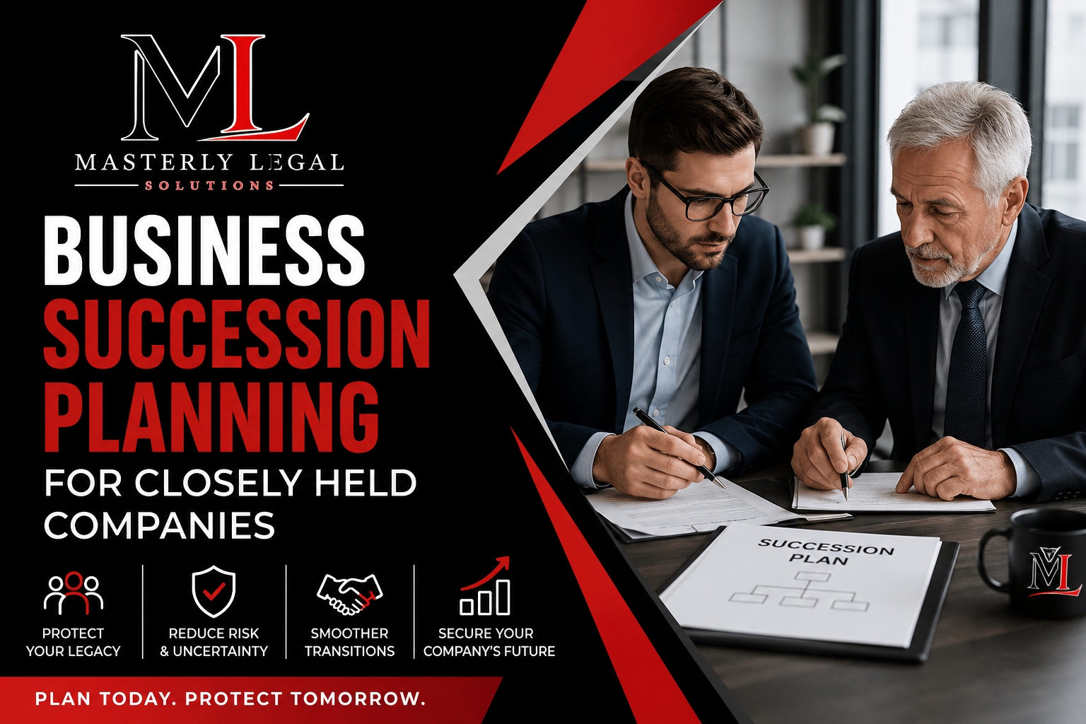 Business succession planning meeting with business owners and legal advisors.