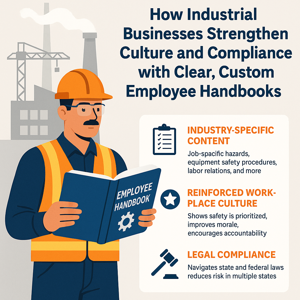 Illustration of a male industrial worker wearing a hard hat and safety vest, reading an