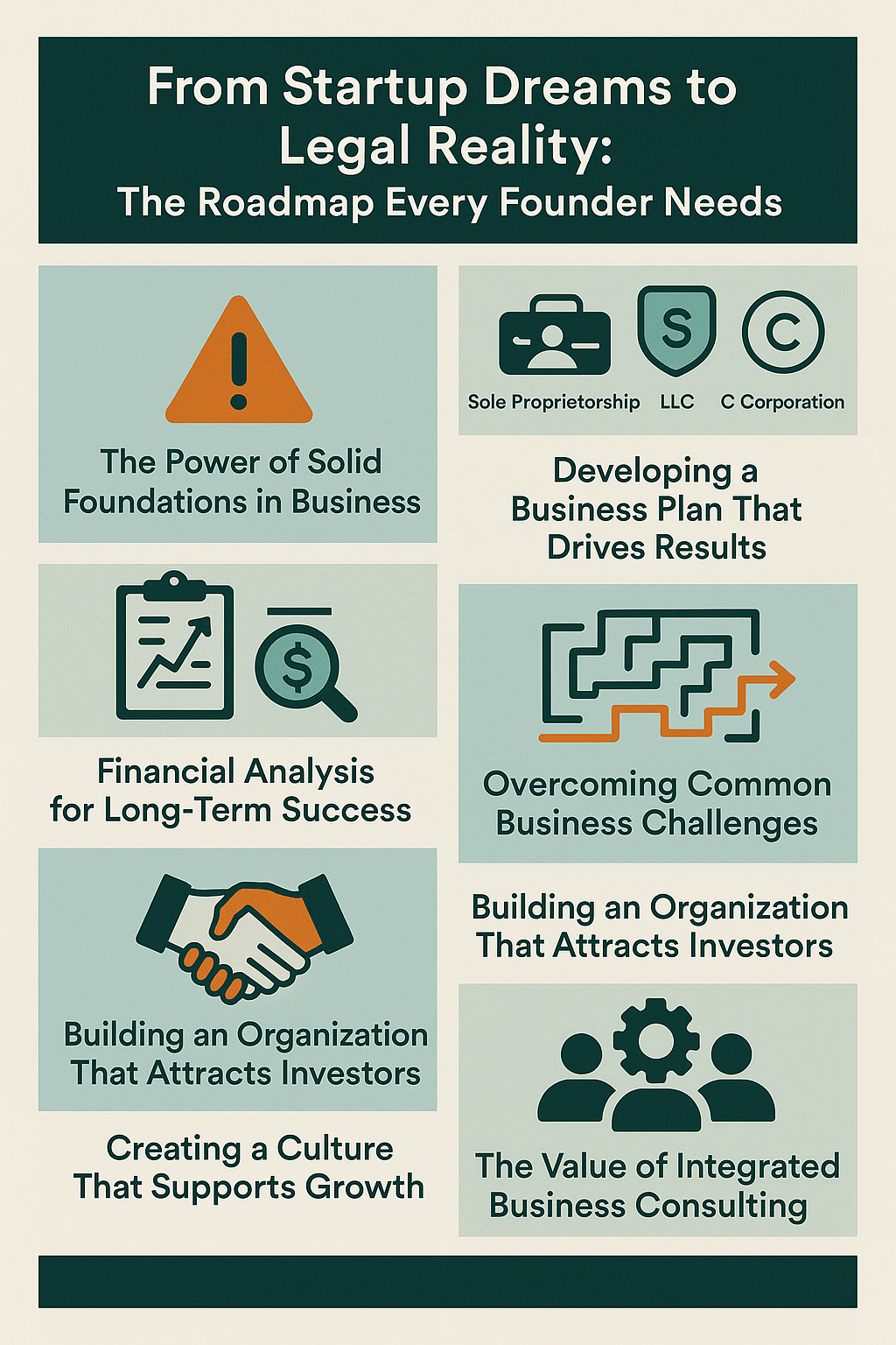 Icons for Sole Proprietorship, LLC, and C Corporation with the text “Developing a Business Plan That Drives Results.