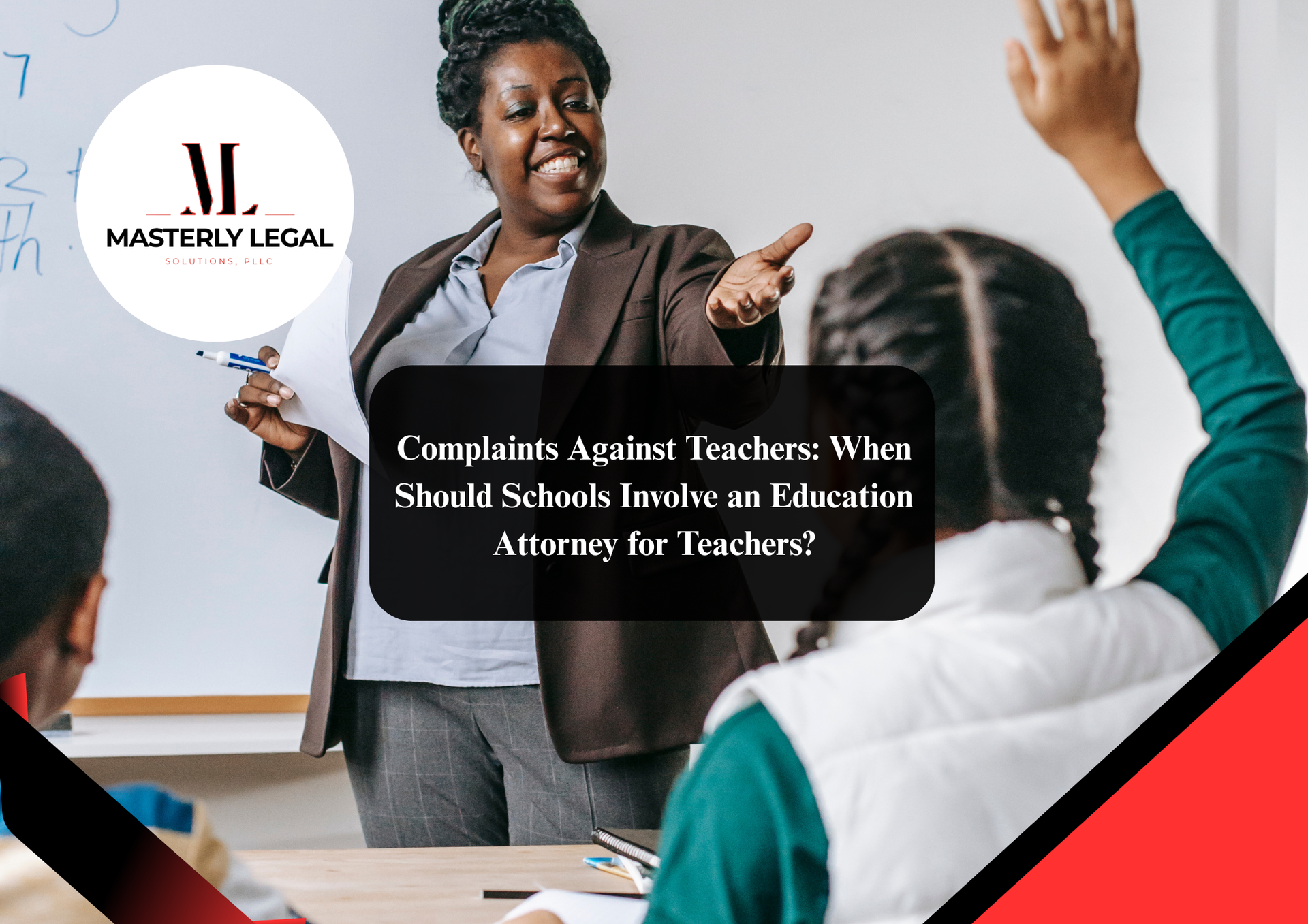 School law attorney meeting with school administrators and educators.