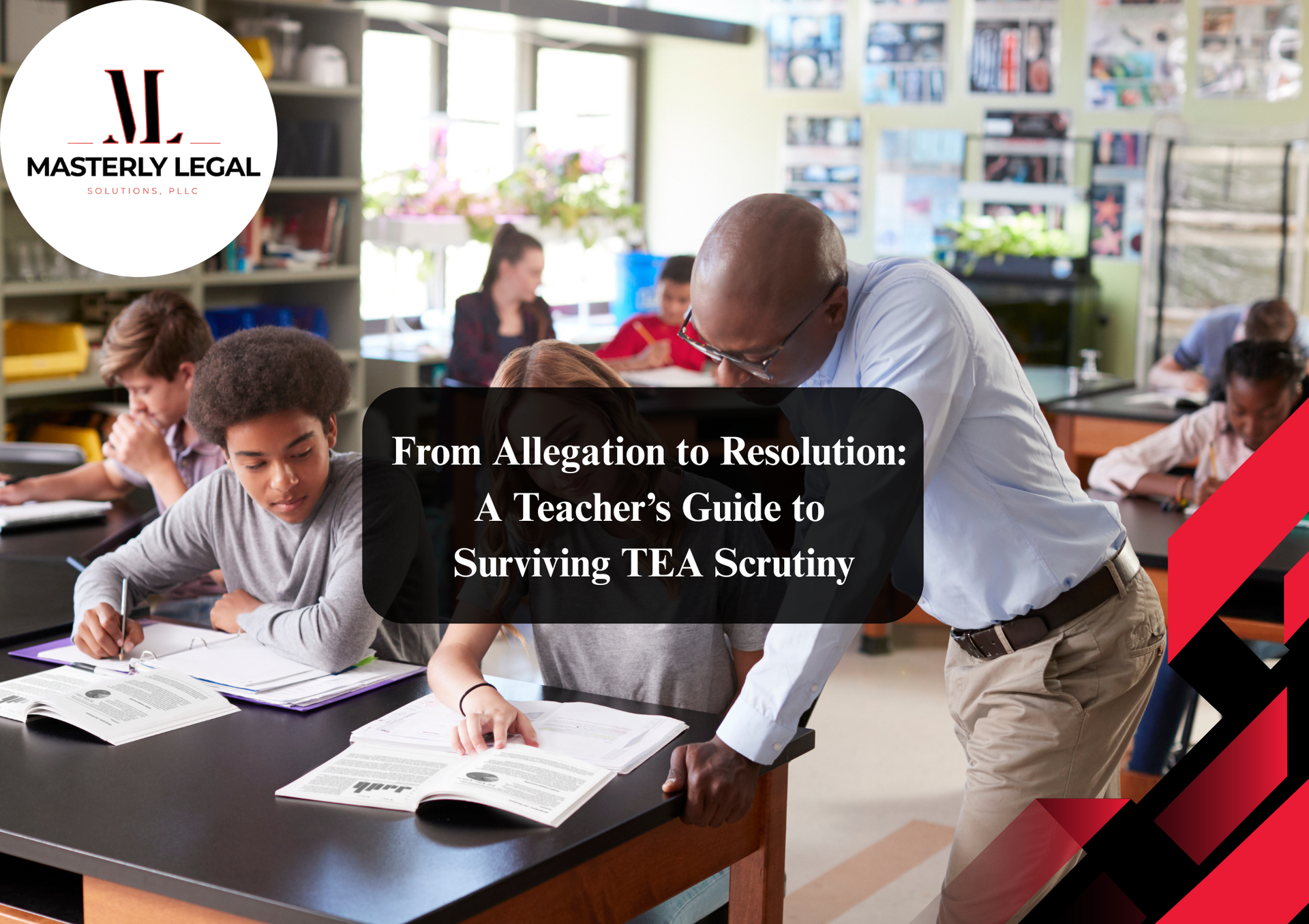 Lawyer advising teacher on education law.