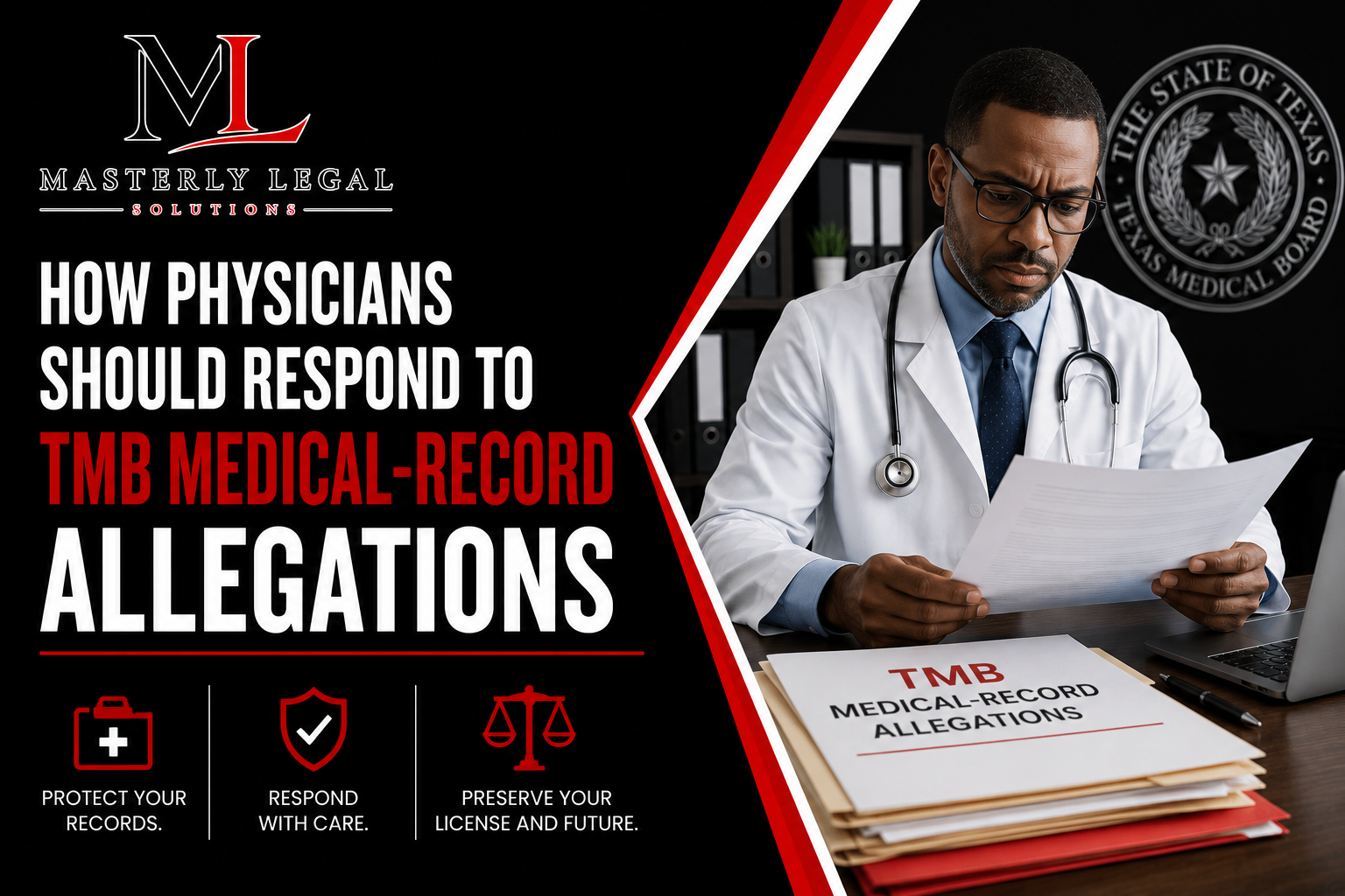 Attorney reviewing medical records for a Texas Medical Board complaint