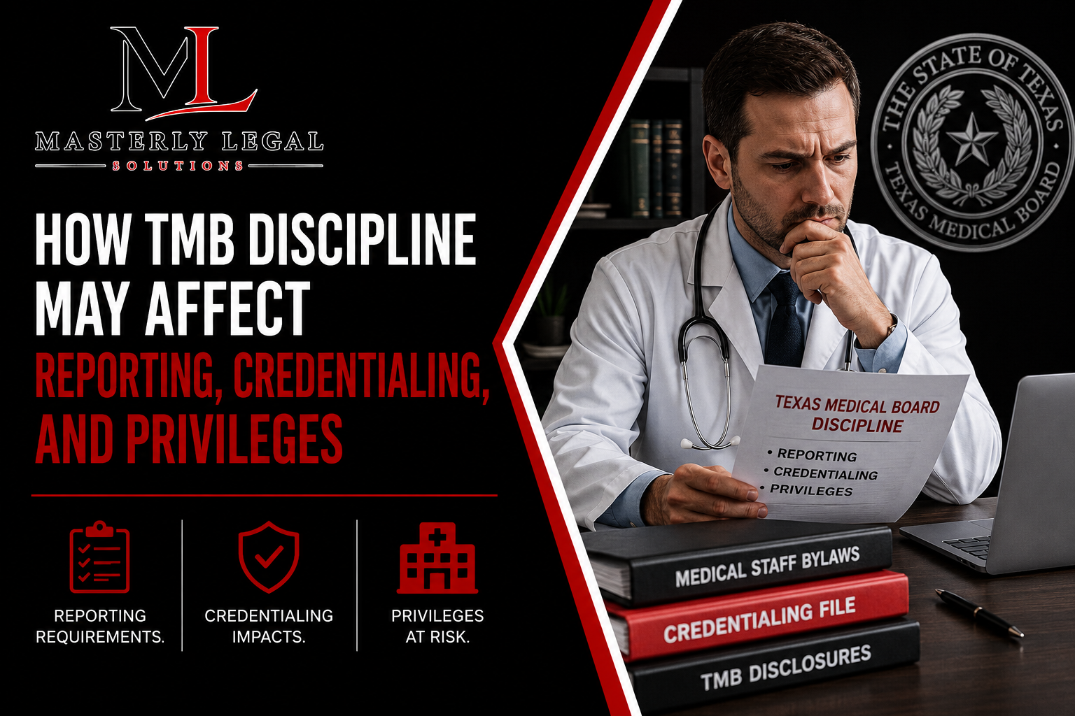 Attorney explaining TMB reporting requirements to a physician