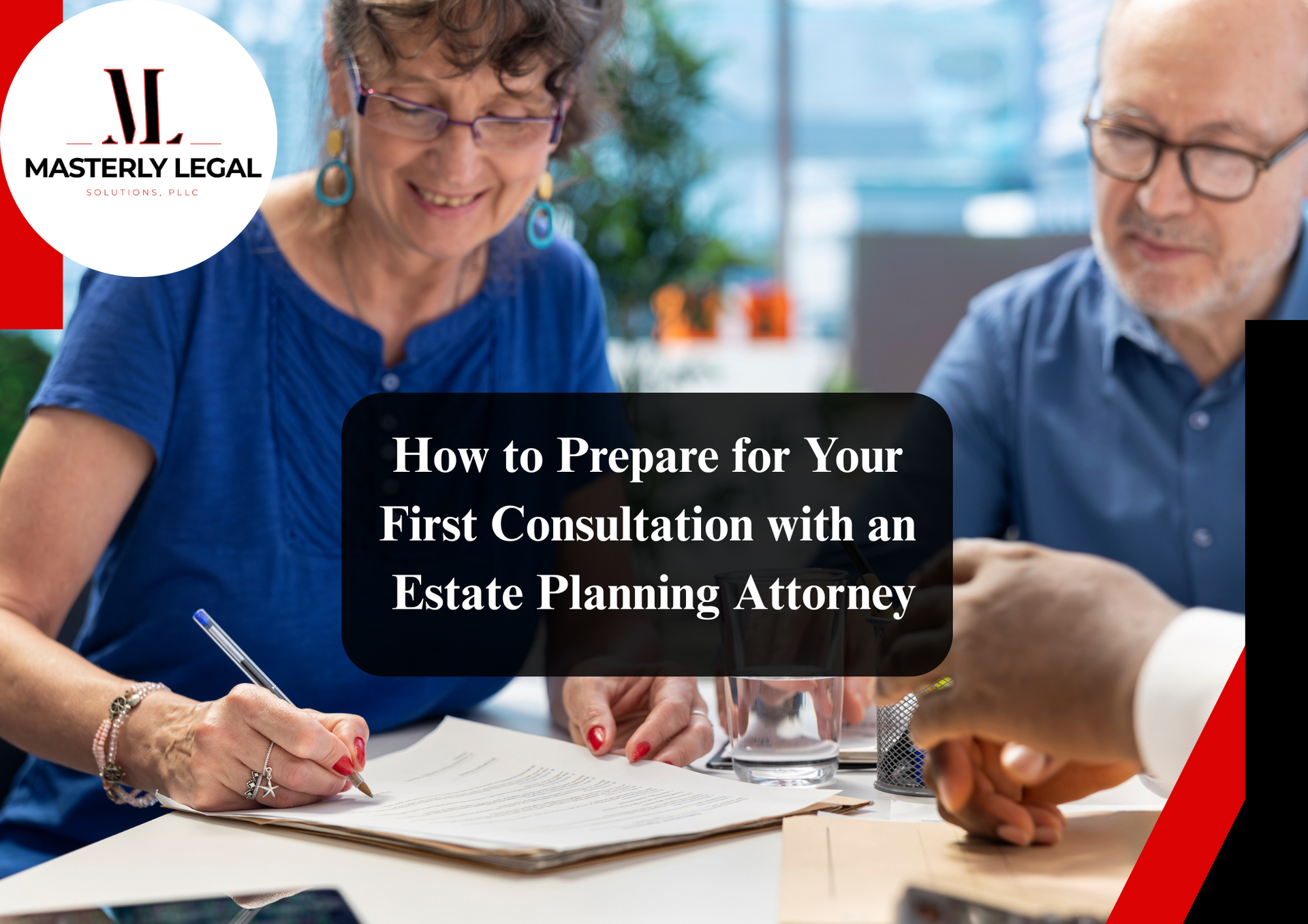 Estate planning attorney reviewing legal documents with a client