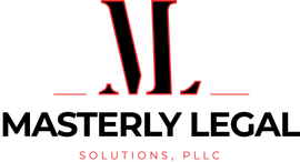 A logo for a law firm called masterly legal solutions , pllc.