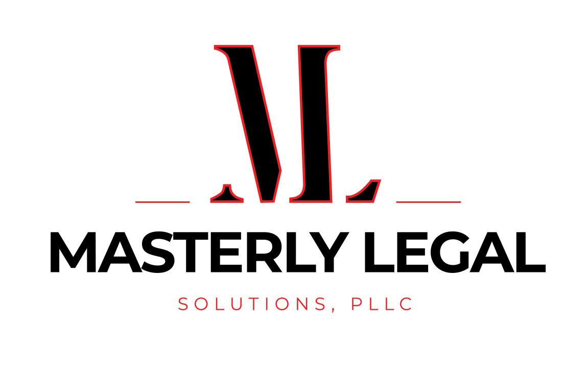 A logo for a law firm called masterly legal solutions , pllc.