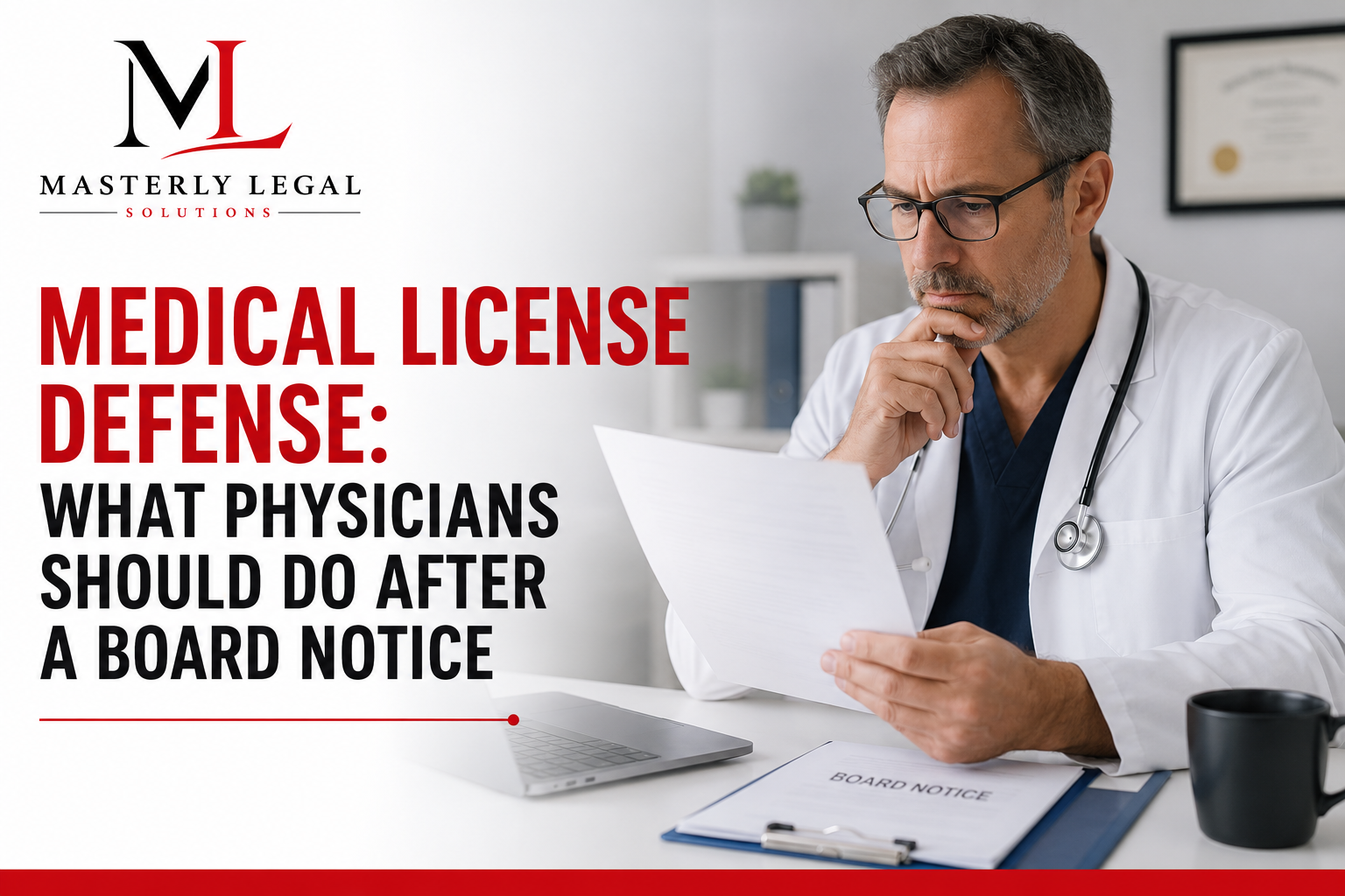 Medical license defense attorney reviewing a physician board investigation notice