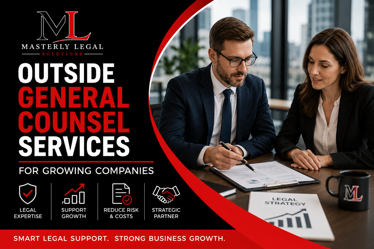Outside general counsel advising executives during a business strategy meeting.
