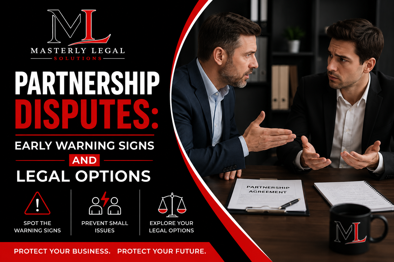 Partnership dispute attorney consulting with business partners