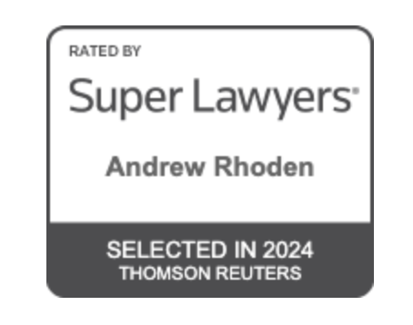 A logo for super lawyers Andrew Rhoden.
