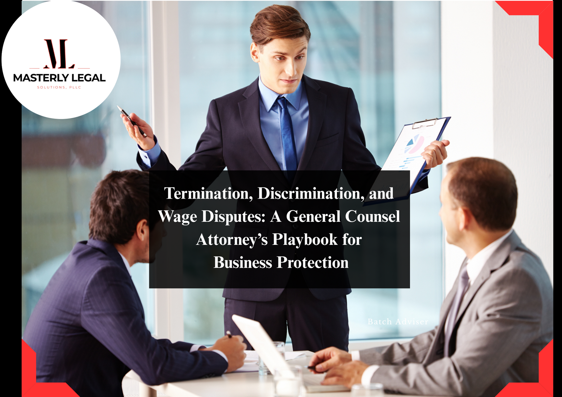 Business team discussing outside general counsel services in a corporate setting.