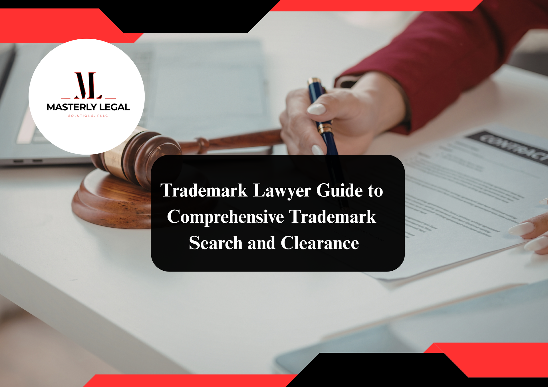 Trademark attorney reviewing documents for brand protection.