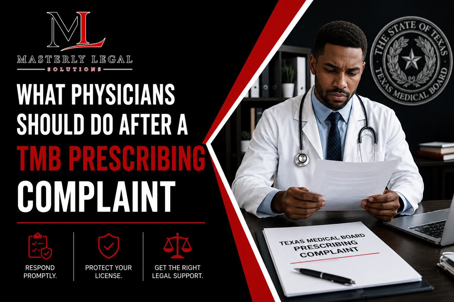 Attorney reviewing Texas Medical Board prescribing allegations with a physician
