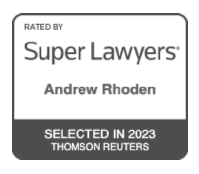 A logo for super lawyers andrew rhoden selected in 2023