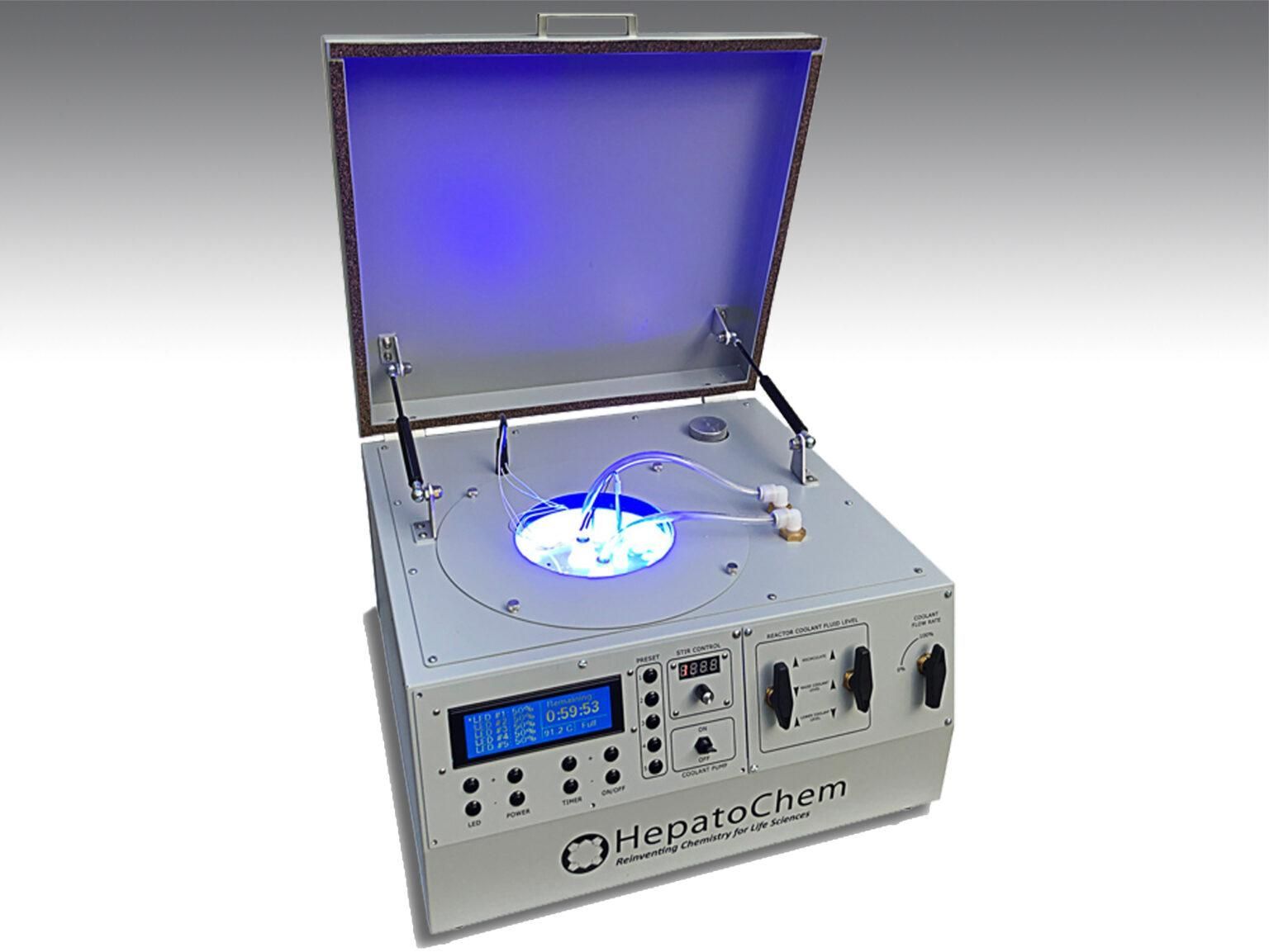 custom scientific instrument designed for photo chemistry with high power ultraviolet LEDs