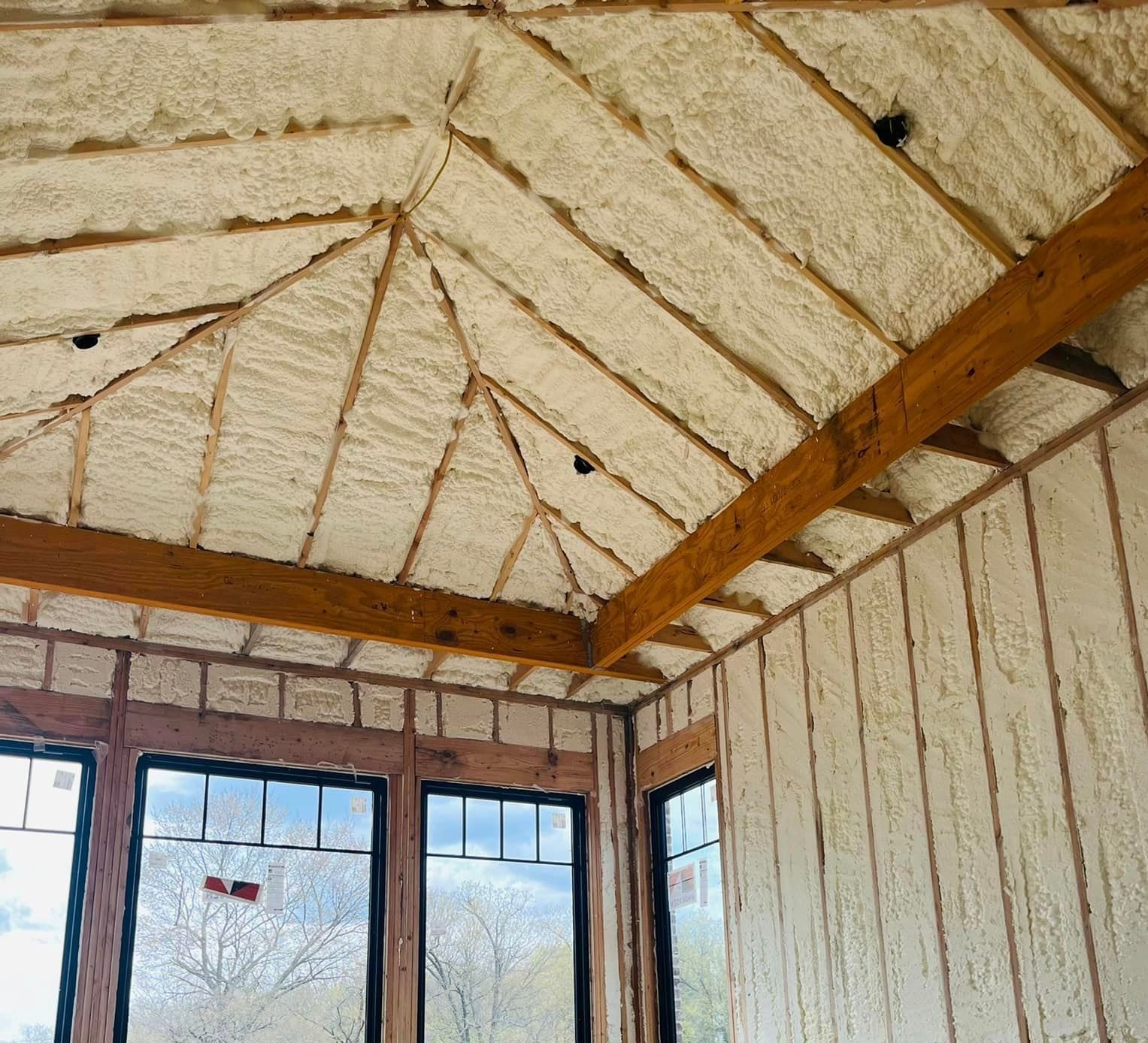 A room with a lot of windows and a ceiling that is covered in foam.