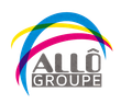 Logo d'Allo Groupe avec des arcs colorés superposés au-dessus du texte.