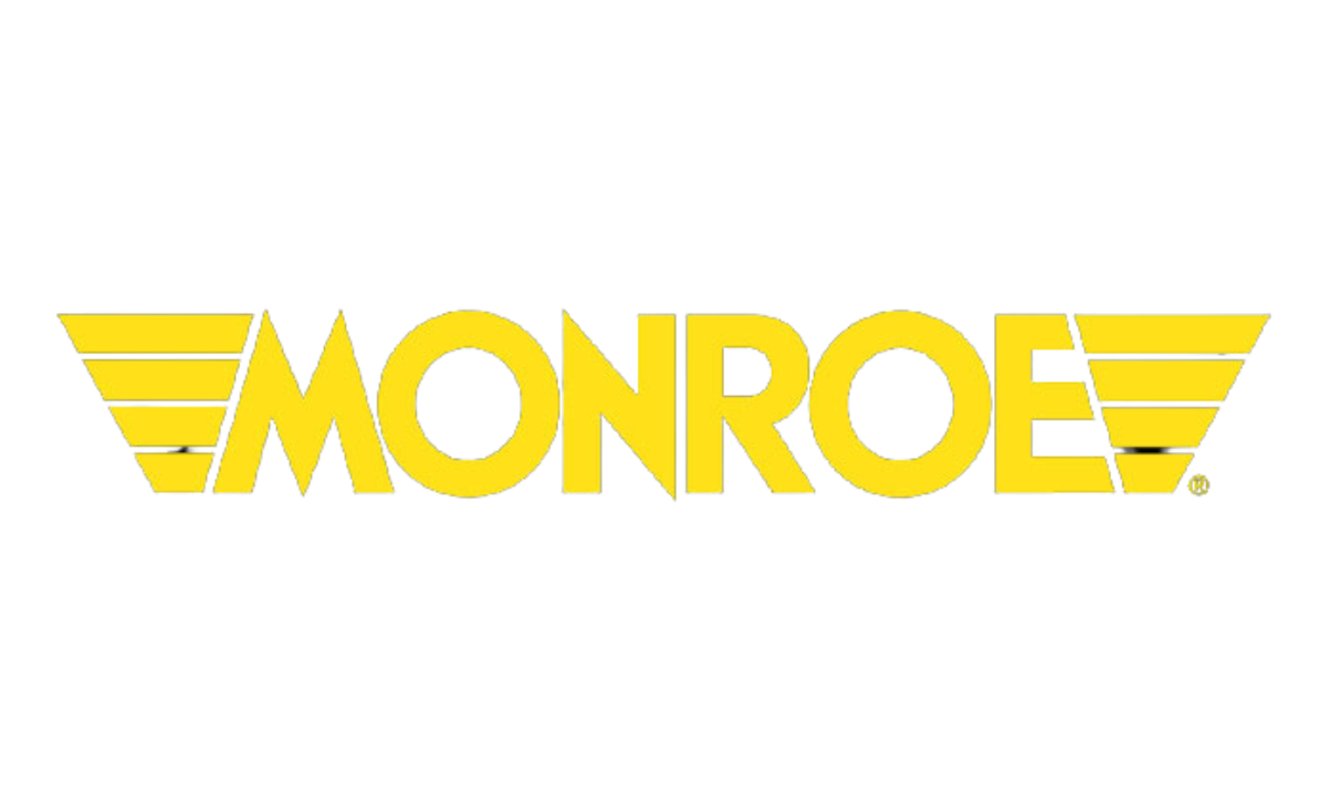 Logotipo "MONROE" amarillo con alas estilizadas en cada lado.