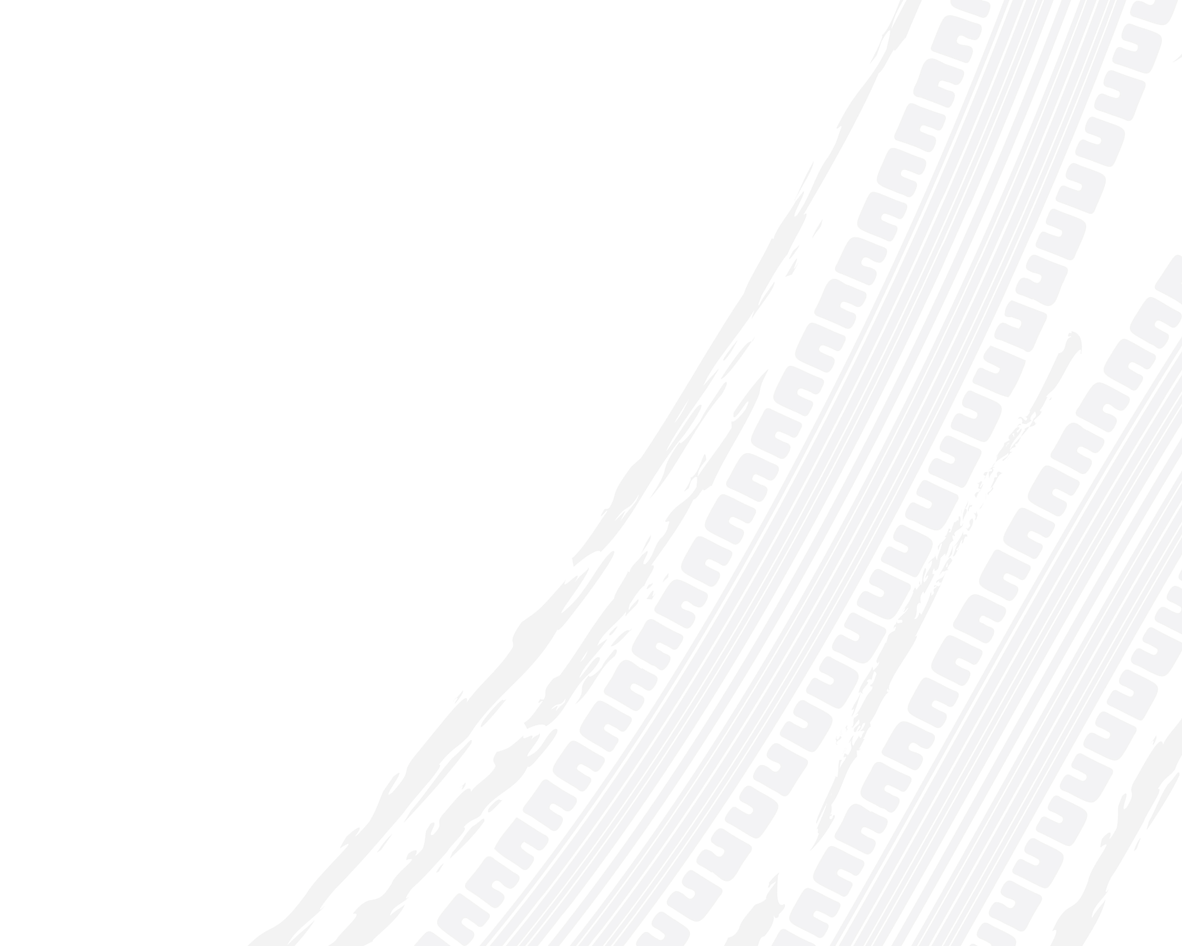 Two white tire tracks diagonally across a white background. | Doran-King Garage Inc