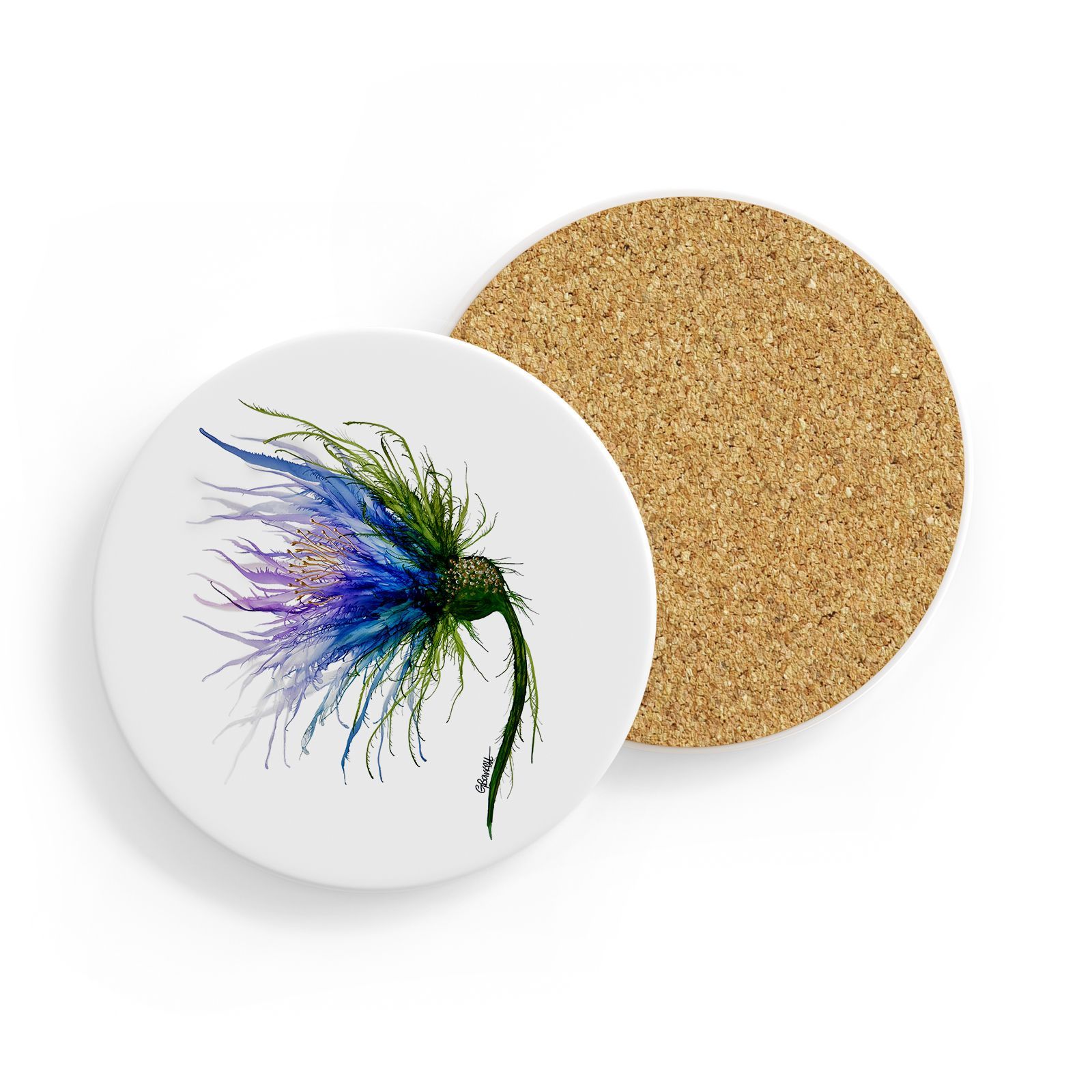 Windswept Blue Round Ceramic Coaster (single)