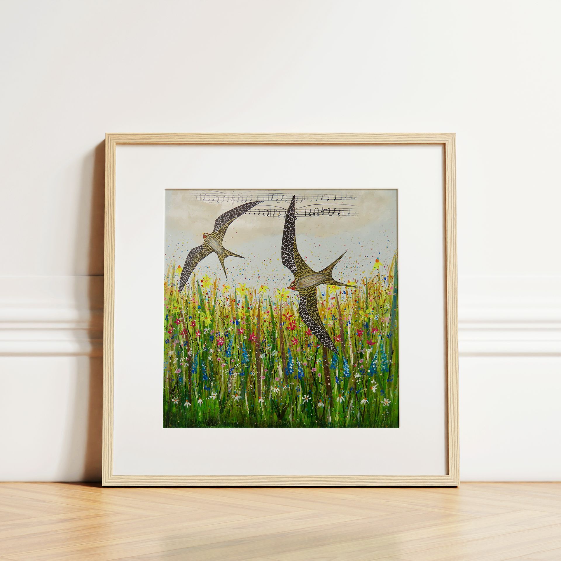 Birds over Meadow Art print in mount