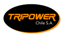 Logotipo de Tripower Chile SA; texto naranja sobre un óvalo negro, con contorno amarillo.
