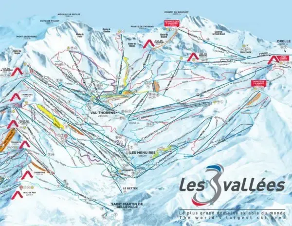 A map of pistes runs in the 3 Valleys
