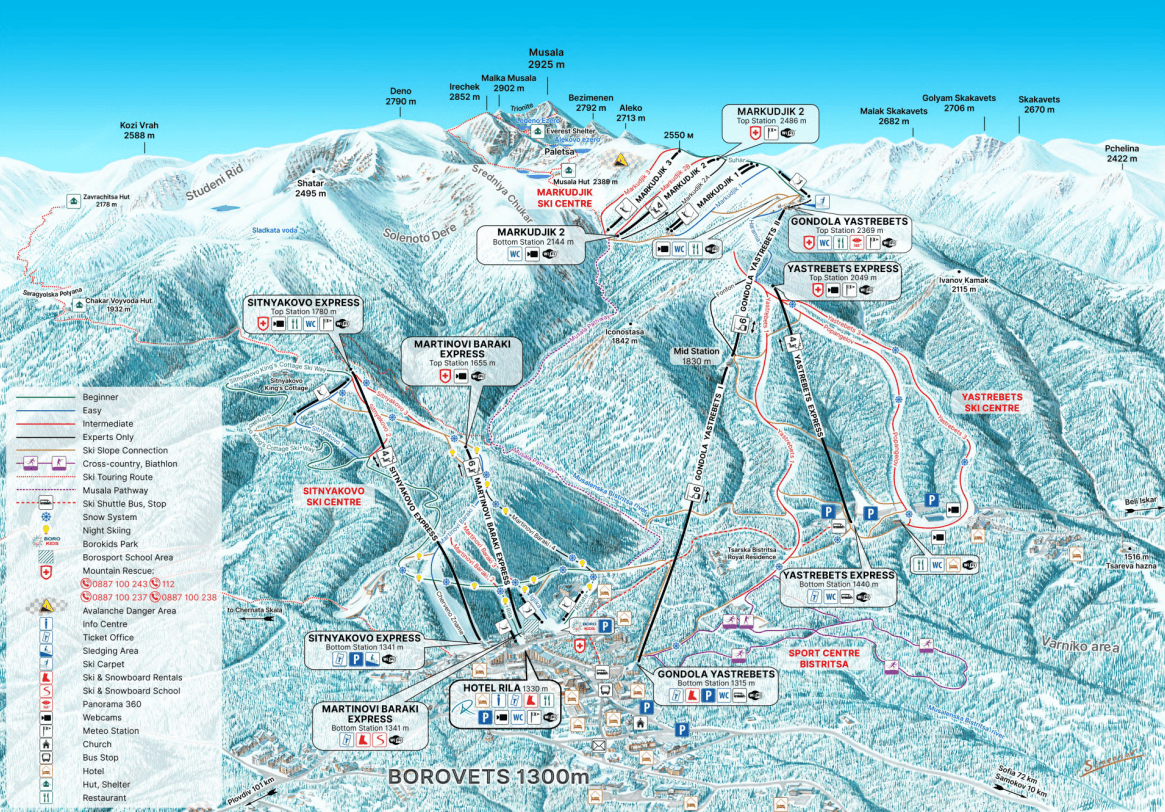 A piste map for the Borovets ski area