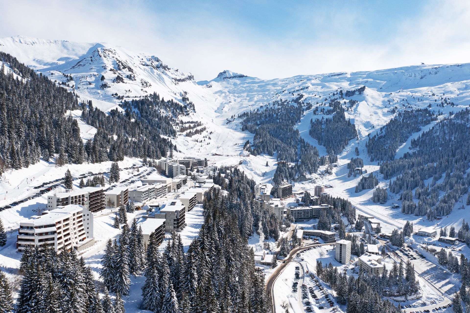 An image of Flaine ski resort from a high up position