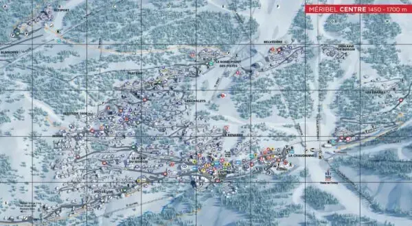 A map for Meribel showing the layout of the Meribel villages