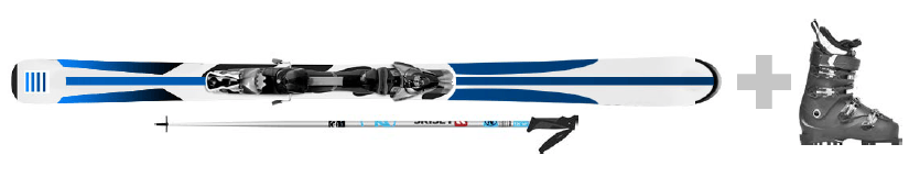 An image of skis and ski boots from the SKiSET rental shop
