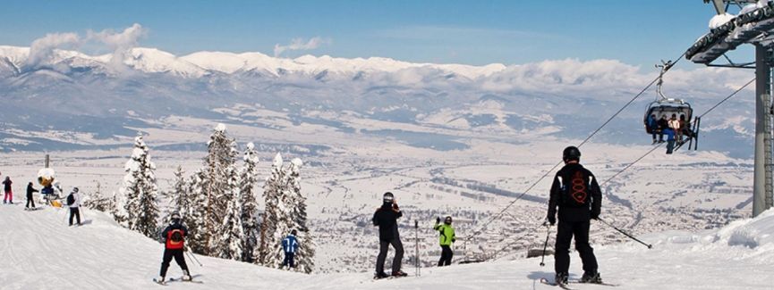 An image of skiers on the pistes in Bansko