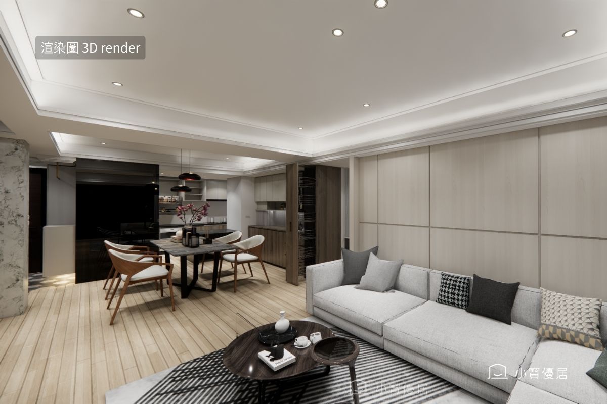 自在磅礴，小寶優居室內設計，台中中古屋翻新案，客餐廳3D渲染圖。
