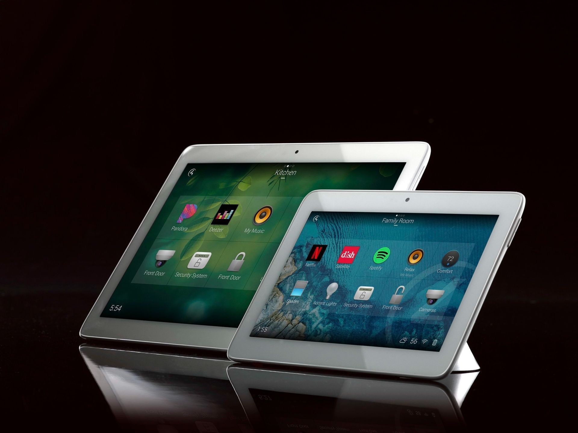 Two tablets are sitting next to each other on a table