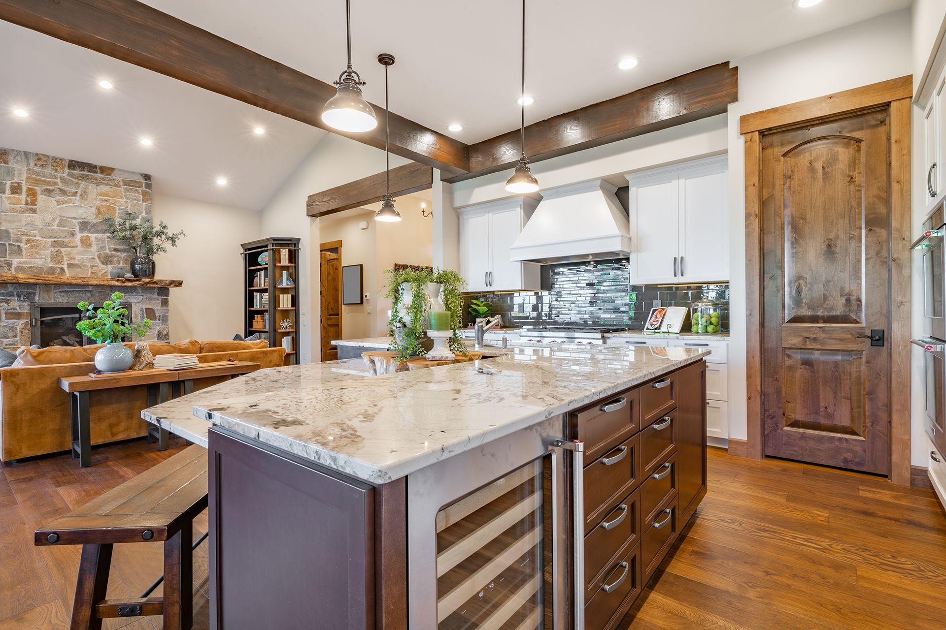 There is a large island in the middle of the kitchen