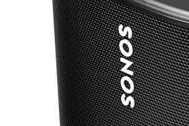 A close-up of a Sonos speaker on a white background