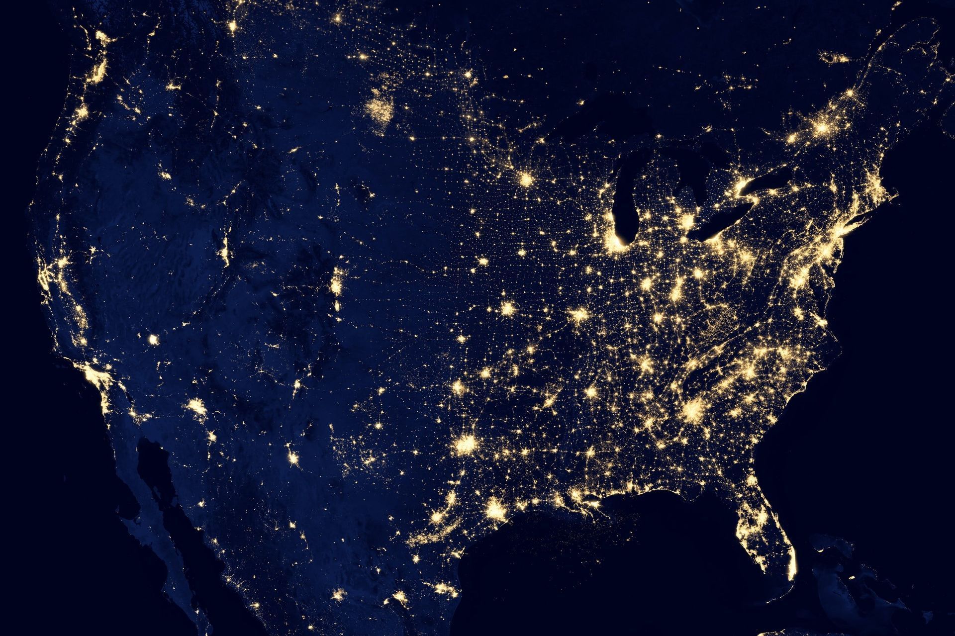 A map of the united states at night