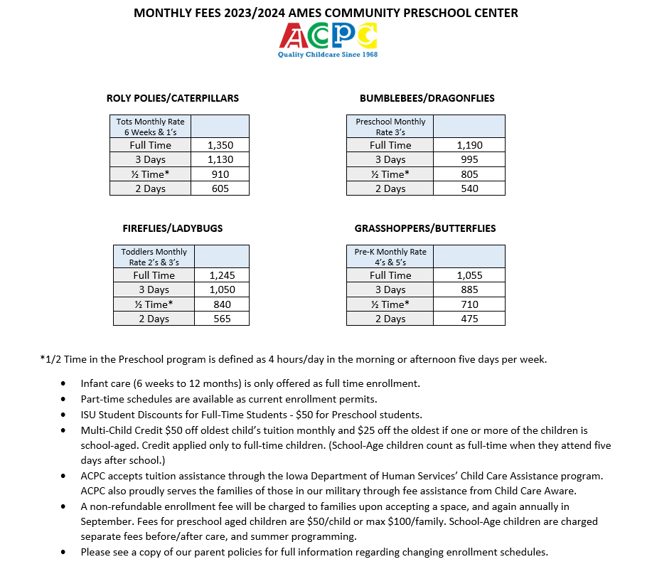 Tuition rates — Ames, IA — Ames Community Preschool Center (ACPC)
